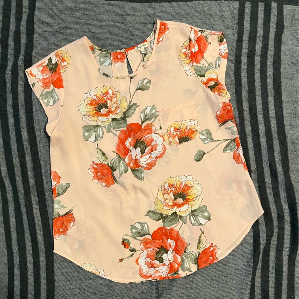 Lily White Floral Print Top Size Large Blouse